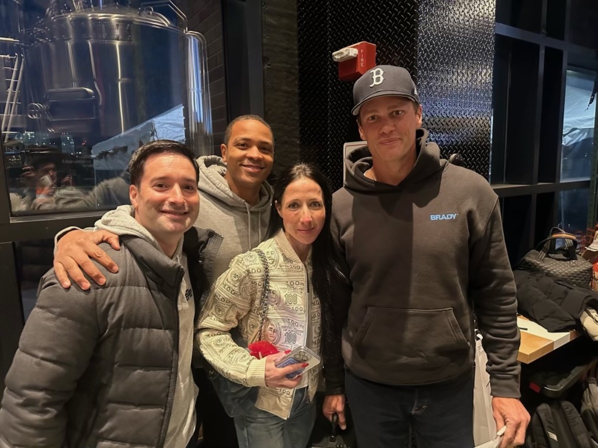 Left to right: David Leiner, President, Fanatics Collectibles, Avery Jessup, Chief Commercial Officer, Fanatics Collectibles, Shiri Ben-Yishai, general counsel, Tom Brady. 