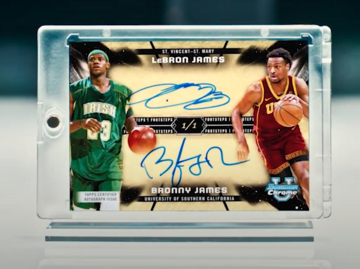 2023-24 Bowman University Chrome Basketball will feature a 1/1 dual autograph from LeBron James and Bronny James.